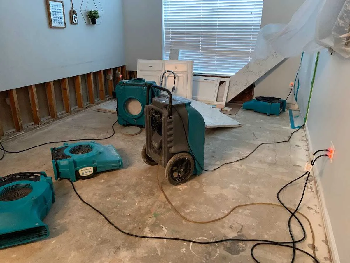 Dehumidifier in flood-cut room for Water Damage Restoration in Southgate